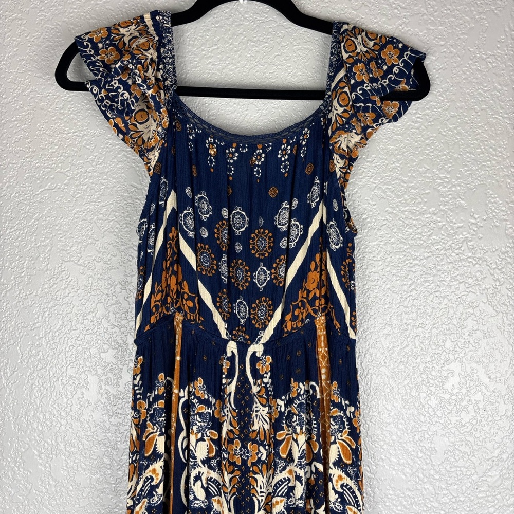Altar'd State Women’s Navy and Orange Small Bohemian Patterned Maxi Dress - Picture 7 of 10